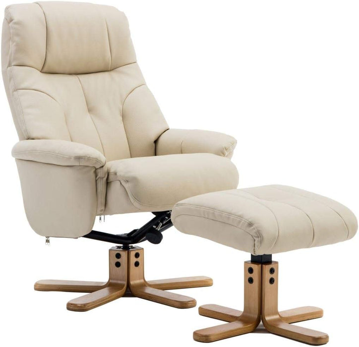 Beige Leather Recliner Chair & Footstool