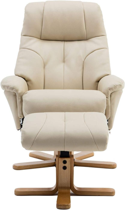 Beige Leather Recliner Chair & Footstool