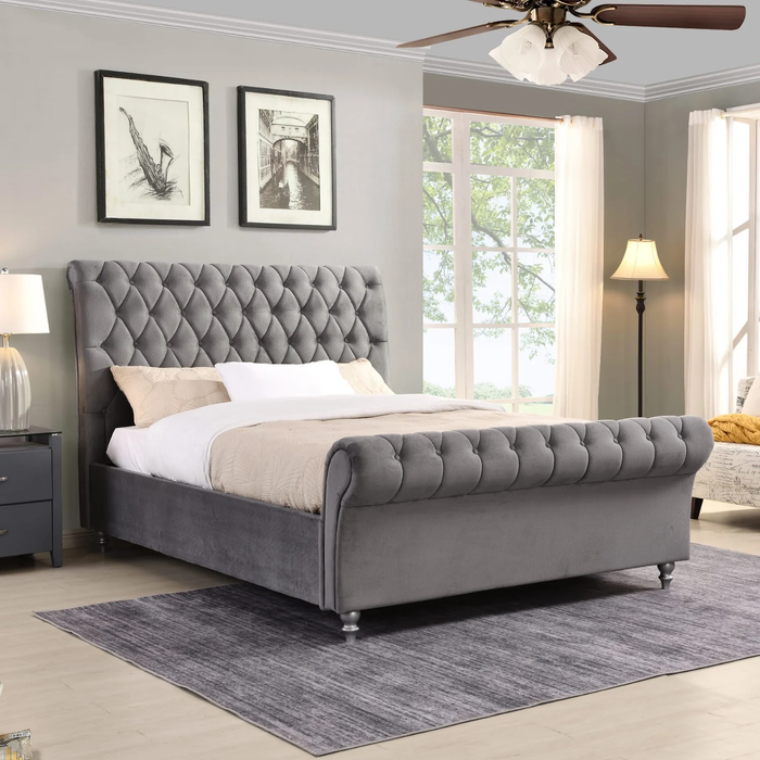 Carlow Bed & Mattress Double Set | Grey / Mink