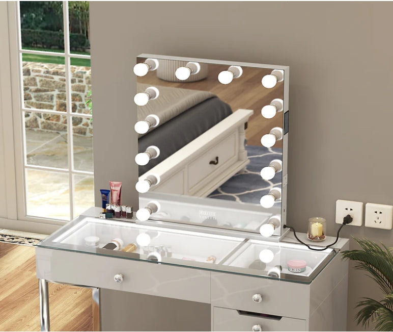 Scarlett Vanity Mirror Pro | Tabletop or Wall Mount with 14 LED Bulbs (PORTRAIT VERSION)