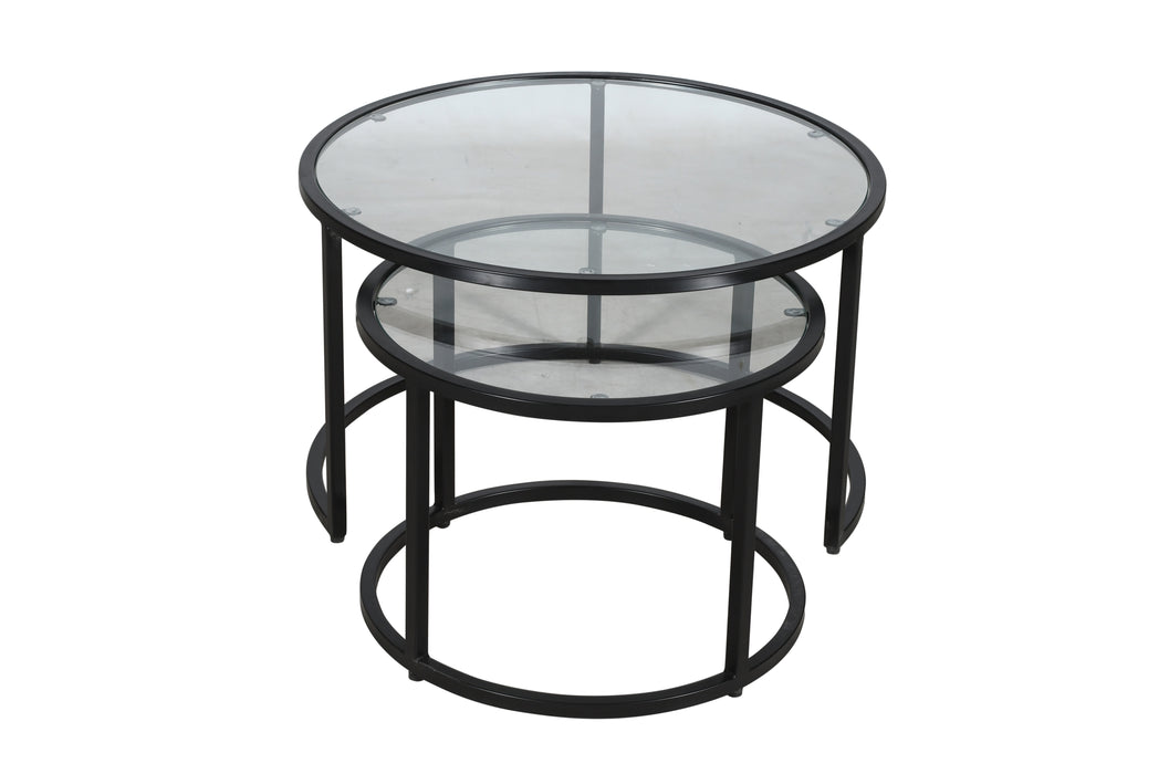 Luminova Clear Glass and Black Coffee Table | Set of 2