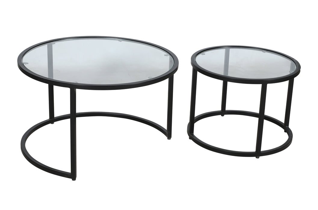 Luminova Clear Glass and Black Coffee Table | Set of 2