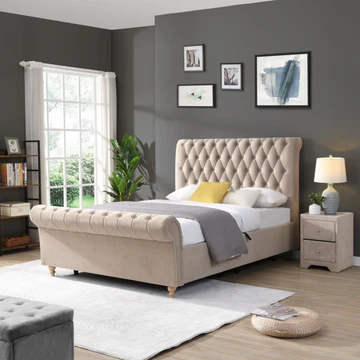 Carlow Bed & Mattress Double Set | Grey / Mink