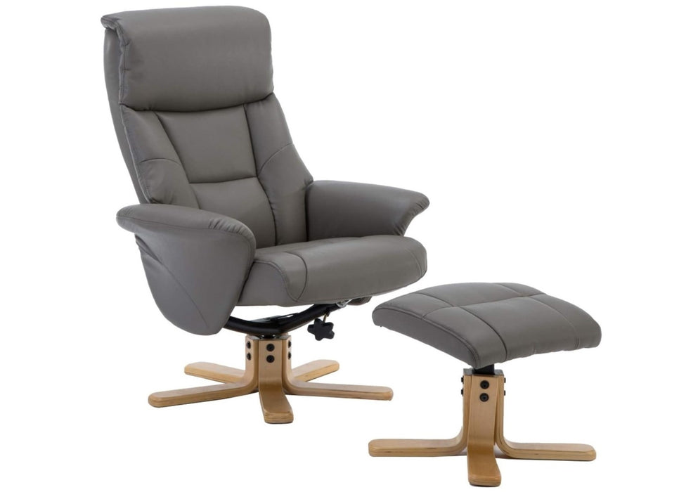 Grey Leather Recliner Chair and Footstool