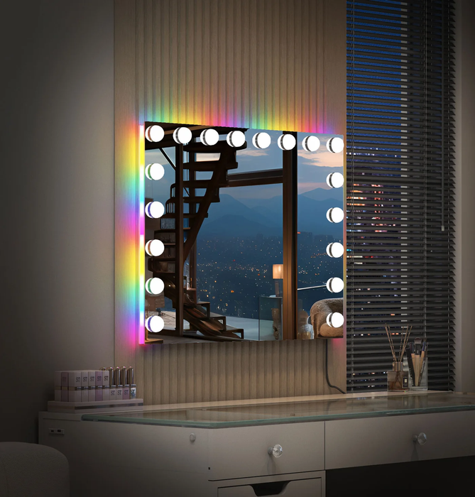 Maria Vanity Mirror with RGB Lighting - 18 Dimmable Bulbs