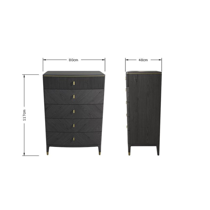 Isabella Tall Chest 5 Drawer | Ebony